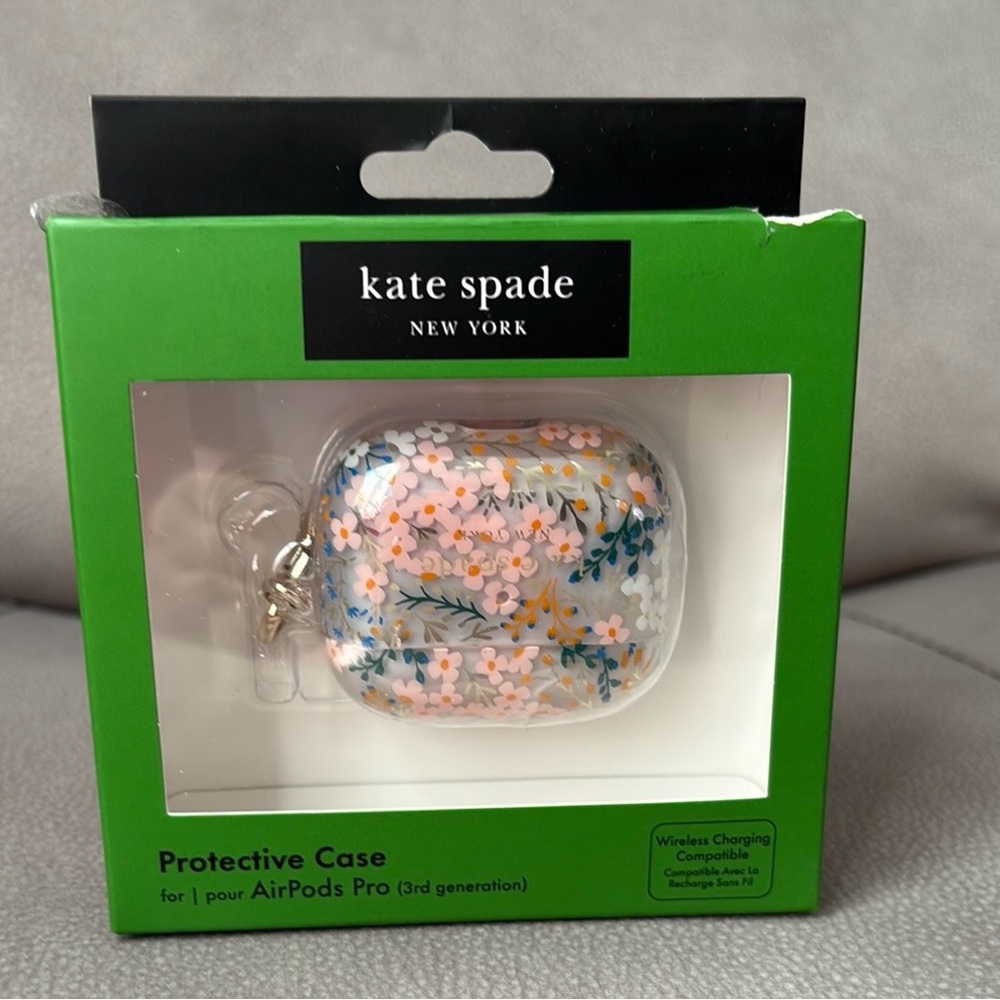 Kate Spade Floral AirPods Pro Case - Clear with Pink and Blue Accents